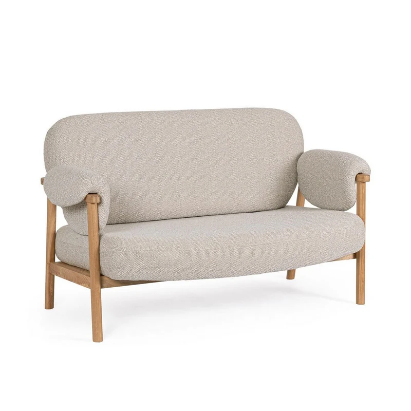 Divano 2 Posti in Tessuto Beige con Struttura in Legno - CALISTA