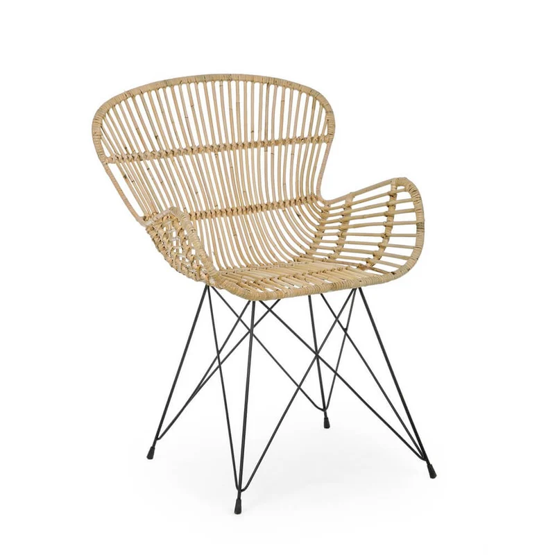 Set di 4 Poltrone in Rattan Intrecciato con Gambe in Acciaio - TATIANA
