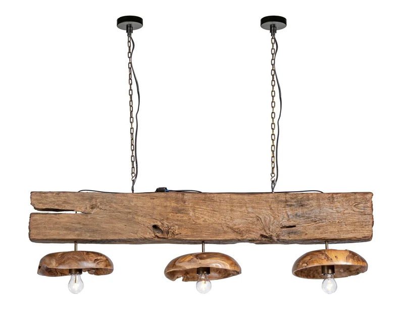 Lampadario a Trave in Legno di Teak Riciclato 3 Luci - ANANYA