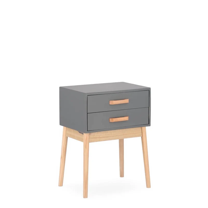 Comodino 2 Cassetti in Legno Stile Scandinavo Grigio - EXCEPTIONAL