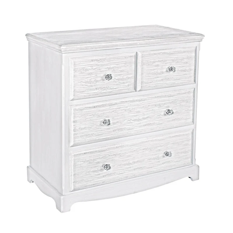 Cassettiera in legno 4 cassetti stile shabby chic bianco decapato - BLAINE
