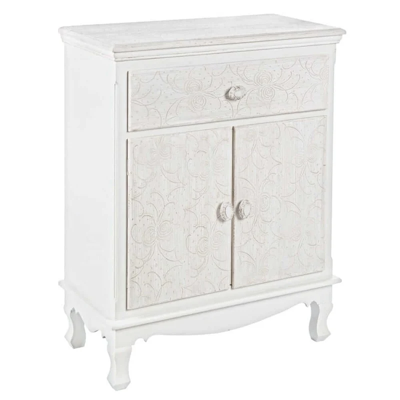 Mobiletto 2 Ante e 1 Cassetto in Legno con Intagli Floreali - ALBINE