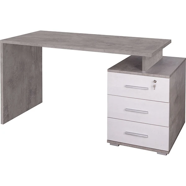 Scrivania Double 3 Cassetti Cemento 76x154x55 Cm