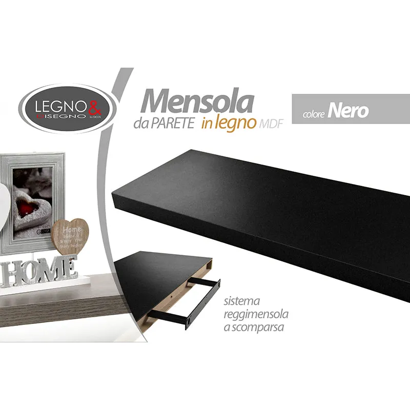 Mensola Da Parete In Legno Nero 80x25x3,8 Cm