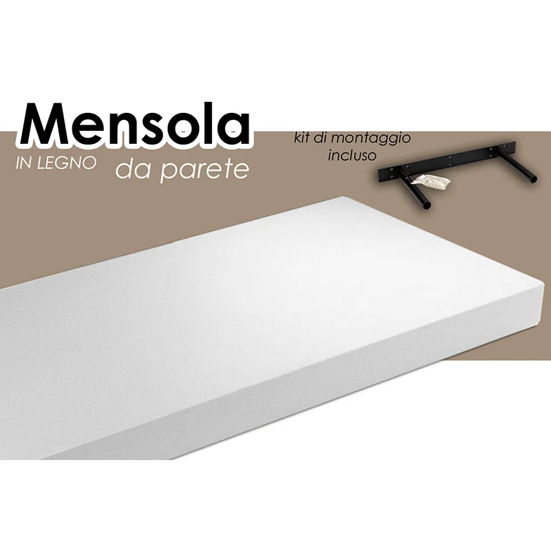Mensola Da Parete In Legno Bianco 80x25x3,8 Cm