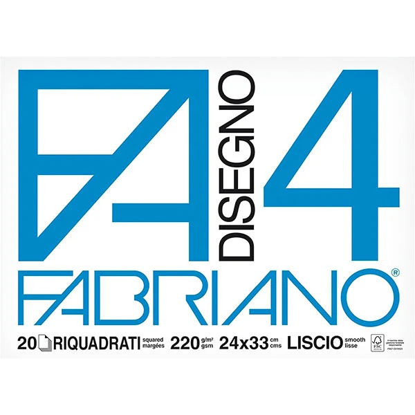 Blocco Disegno F4 Riquadrato 24x33 20 Fogli 220gr