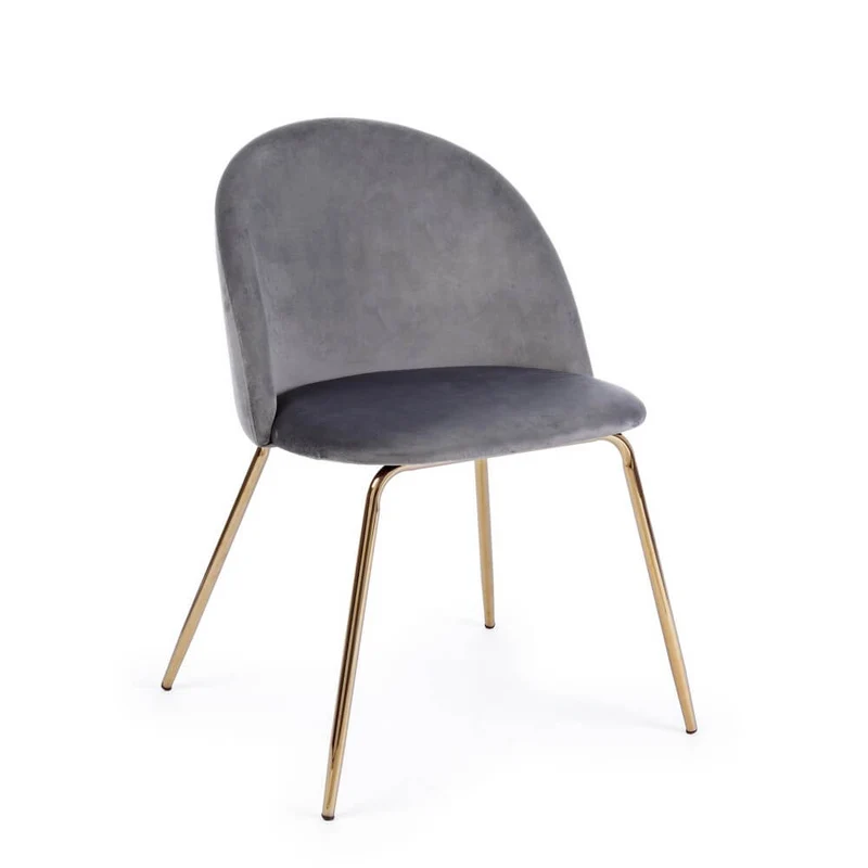 Set di 4 Sedie Imbottite in Velluto Grigio con Gambe Dorate - GABRIELLA