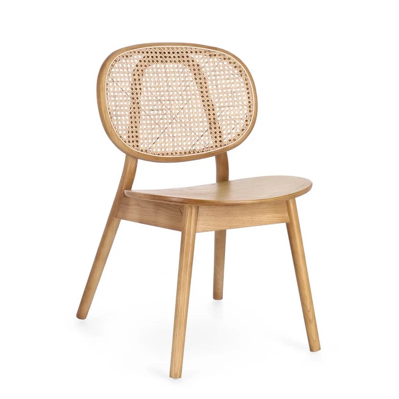 Sedia in Legno di Olmo con Schienale in Rattan Intrecciato - ELOISE