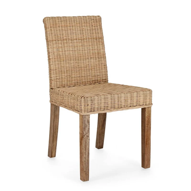 Sedia in Rattan Intrecciato con Gambe in Legno di Mango - ADELA