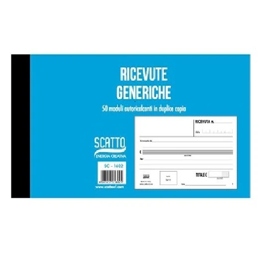 Blocco Ricevute Generica 50 Fogli X2 Copie 12x17 C