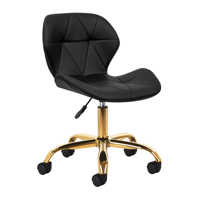 Sgabello Estetico Professionale con Schienale Ergonomico e Ruote Girevoli | QS-06G (Nero Oro)