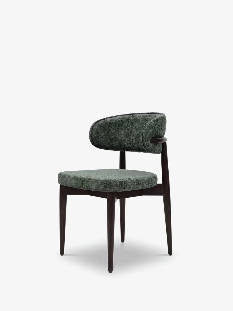Dafne Sedia design imbottita in legno massello wengé e tessuto ciniglia certificato OEKO-TEX®