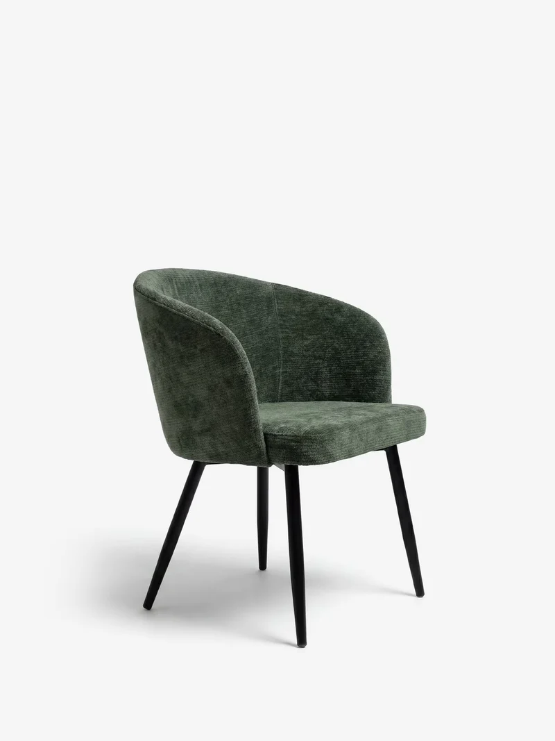 Rovo Sedia con braccioli imbottita con schienale curvo in ciniglia e gambe in metallo nero