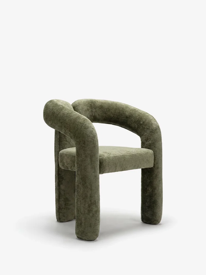 Sibilla Sedia di design imbottita completamente in tessuto con struttura rivestita e forma ad arco