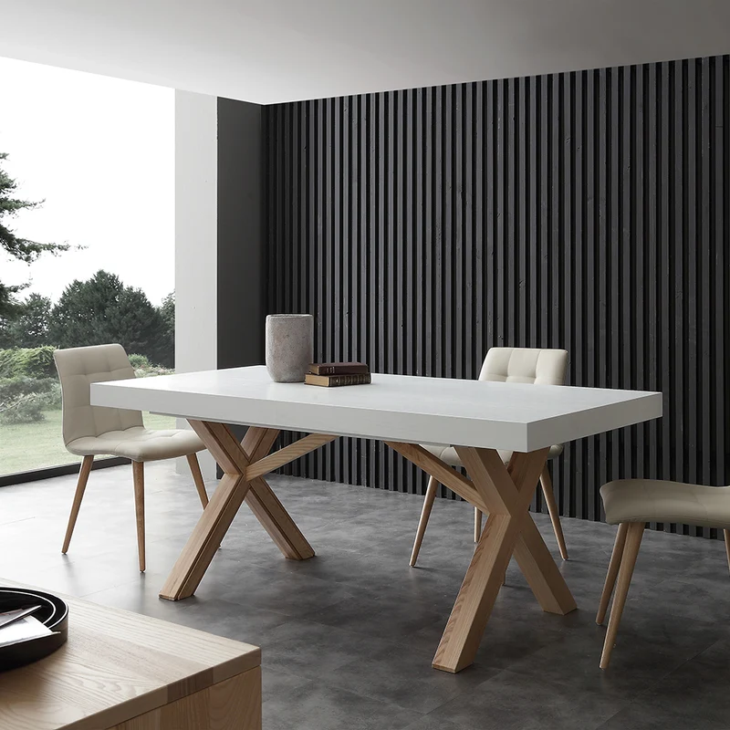 Leonardo - Tavolo bicolore design moderno in legno allungabile cm 180/360x90x75h