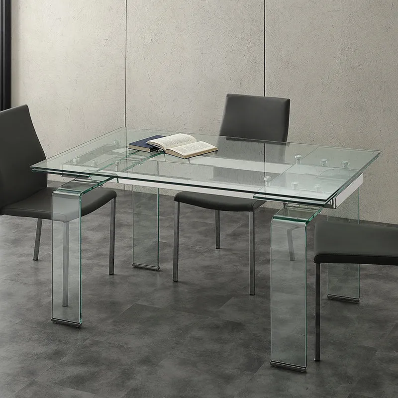 Mini Glass - Tavolo design allungabile piano in vetro struttura in metallo cm 140/200x80x75h