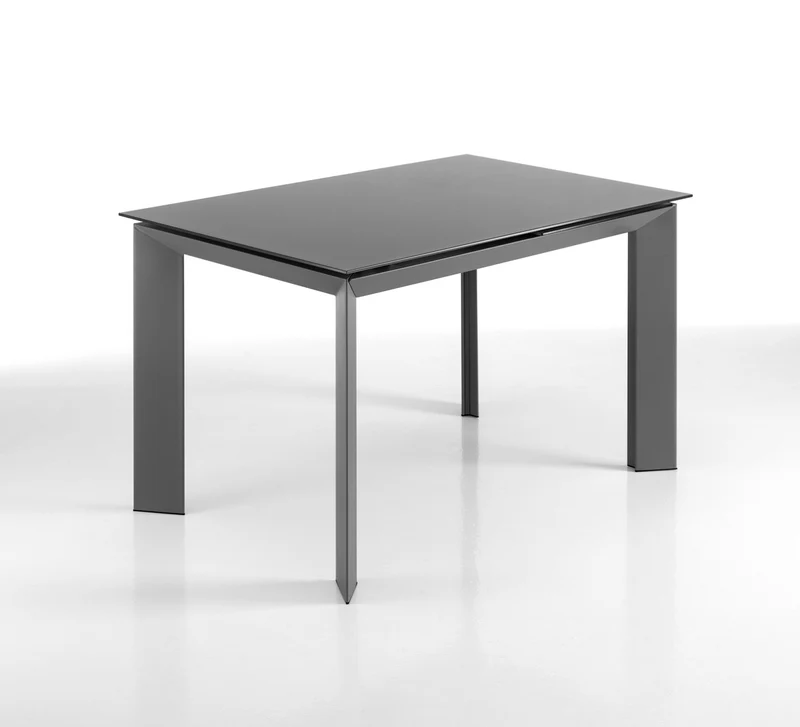 Tavolo da pranzo allungabile in metallo con piano in vetro colore grigio cm 120/170x80x76