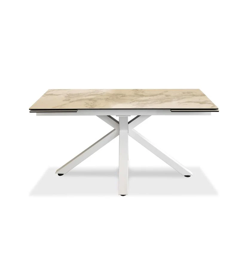 Tavolo allungabile in metallo con piano in vetro e ceramica effetto marmo cm 160/240x90x76h