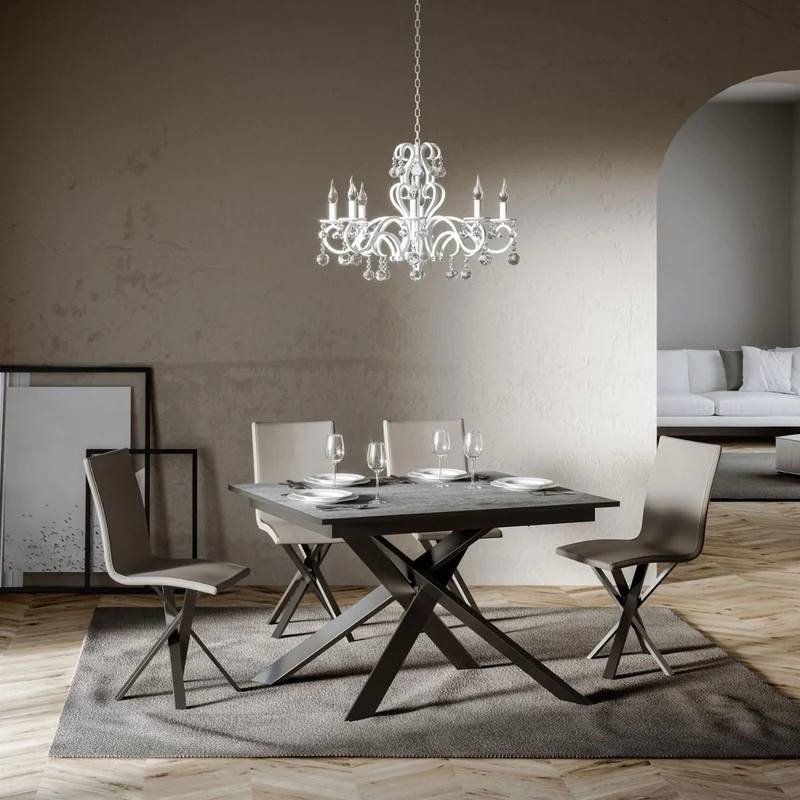 Yasir - Tavolo moderno allungabile gambe in metallo intrecciate cm 120/180x90x74h - vari colori