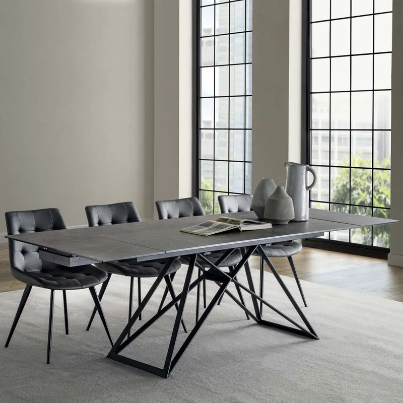 Spak - Tavolo da pranzo allungabile piano in ceramica grafite cm 160/240x90x76h