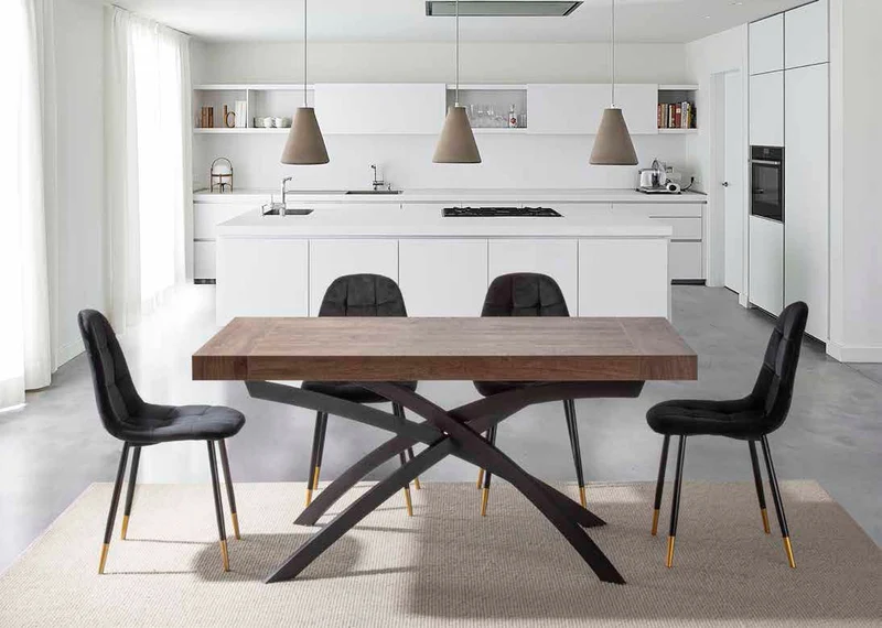 Garel - Tavolo design allungabile base in metallo piano in legno cm 160/260x90x76h - vari colori