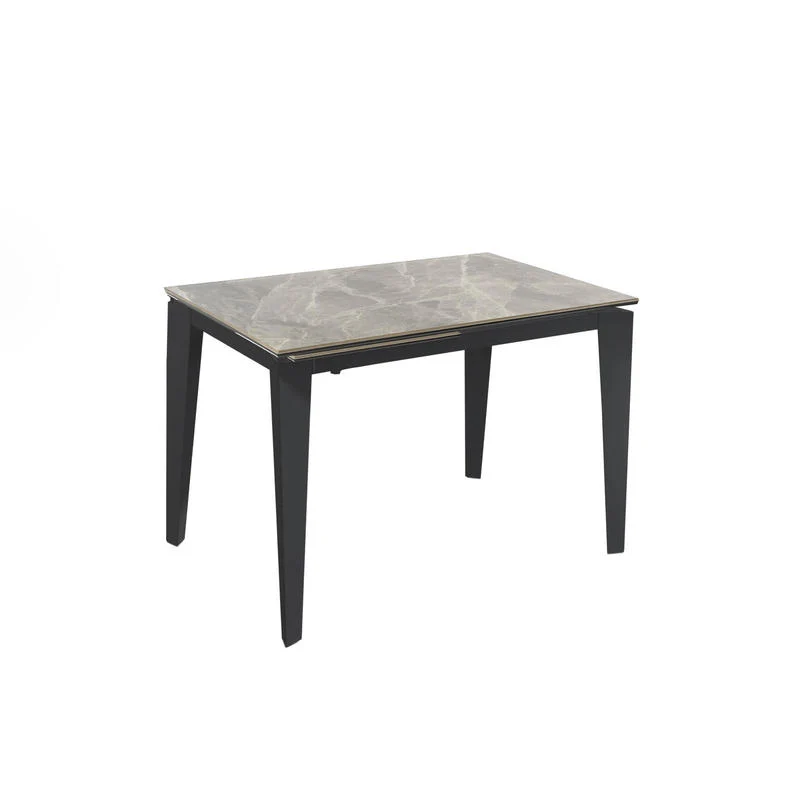 Tavolo da pranzo allungabile in metallo piano vetro e ceramica effetto marmo cm 120/170x80x76h