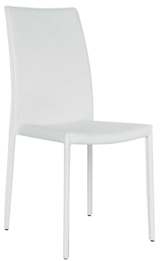 Set da 2 Sedia per locali imbottita in ecopelle bianco con schienale alto e struttura in acciaio