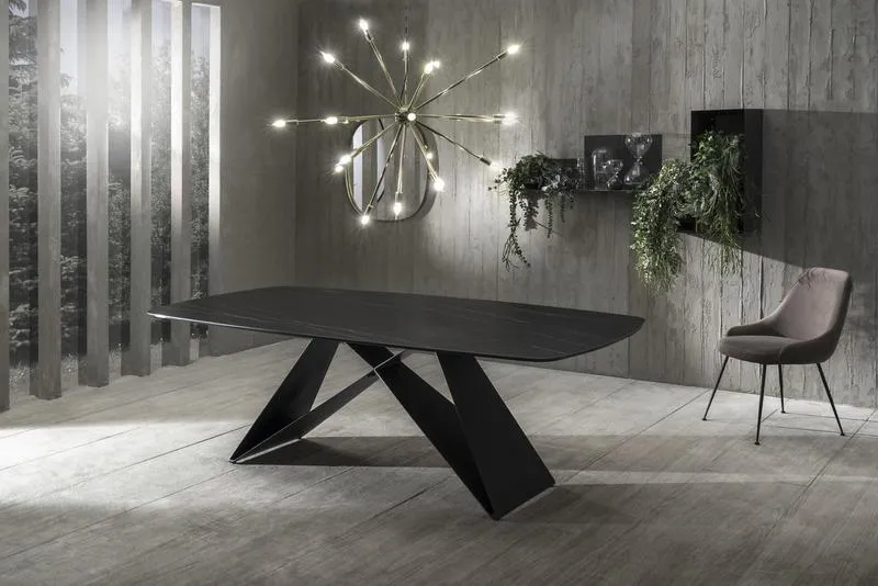Tavolo da salotto fisso con piano in ceramica e vetro effetto marmo cm 220x110x76h - vari colori