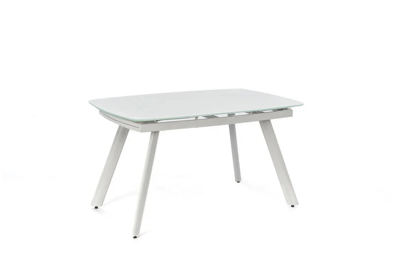 Tavolo design allungabile piano in vetro extrawhite gambe in metallo bianco cm 140/210x90x76h