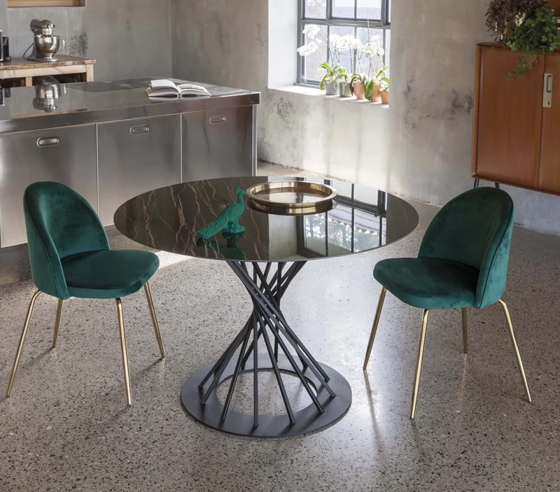 Bilbao - Tavolo rotondo design con piano ceramica base in metallo - vari modelli
