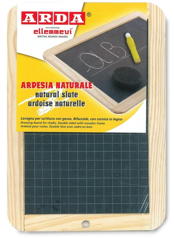 Lavagna in ardesia naturale - bifacciale (neutra/quadri) - cornice in legno - 26x18 cm