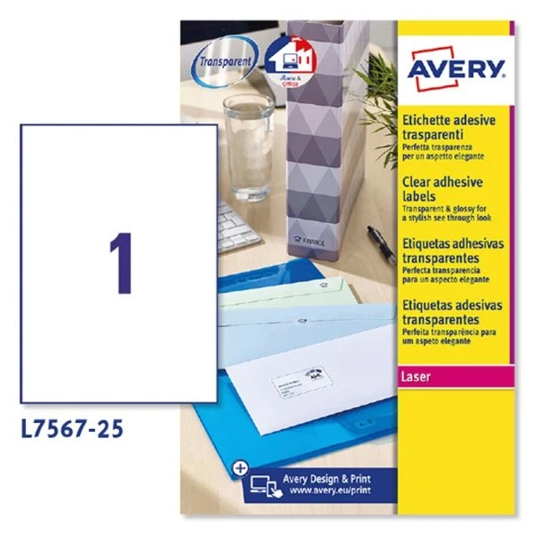 Etichette adesive trasparenti QuickPEEL - 210 x 297 mm - Fogli A4 - conf. 25 fogli