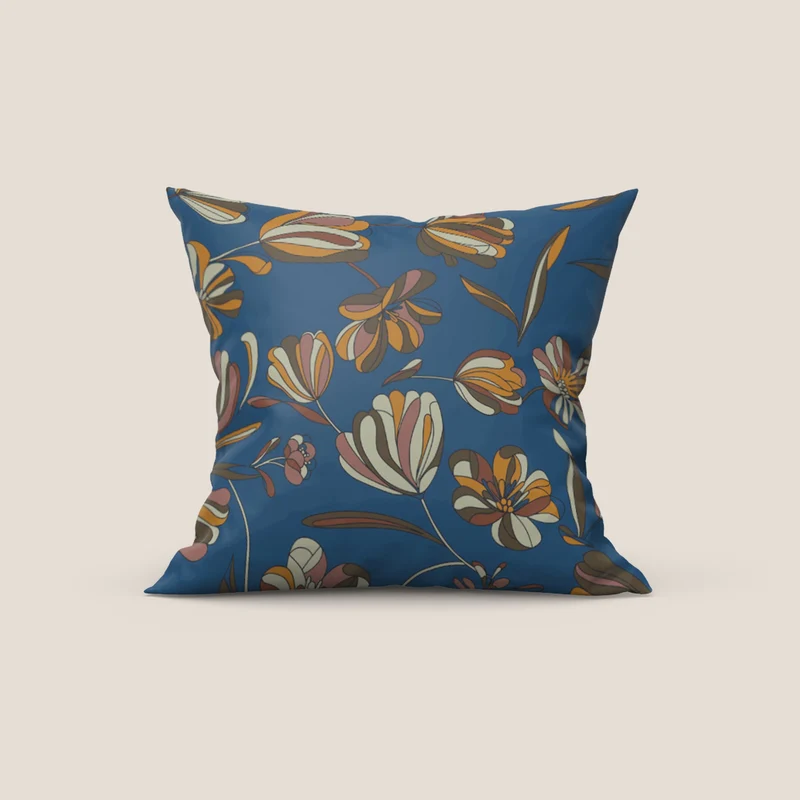Omika collezione cuscini a fantasie multicolor in velluto impermeabile blu