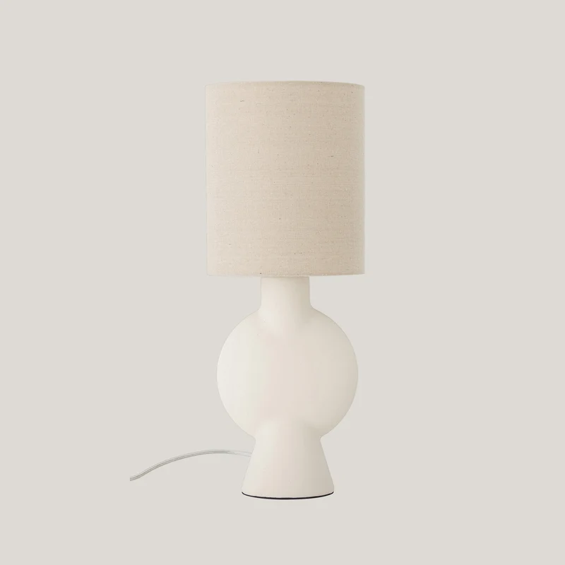 Sergio lampada da tavolo con base in gres Stoneware Bianco e paralume in lino