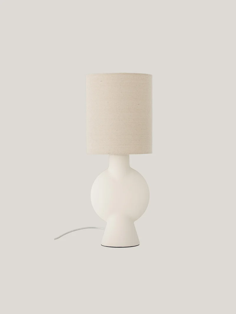 Sergio lampada da tavolo con base in gres Stoneware Bianco e paralume in lino