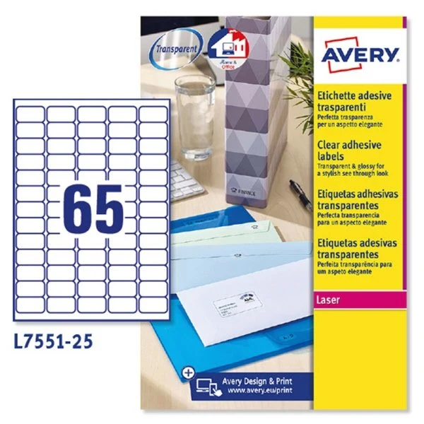 Mini etichette poliestere trasparente - 38,1 x 21,2 mm - conf. 25 fogli