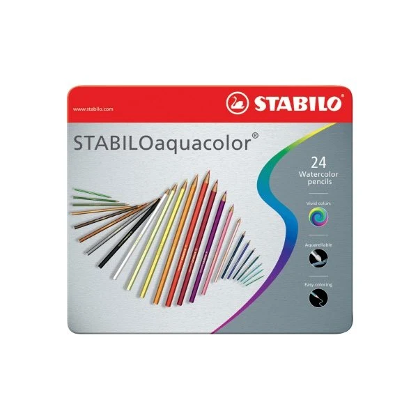 Matite colorate Aquacolor Stabilo - Scatola in metallo da 12 - 2,8 mm - da 6 anni - 1624
