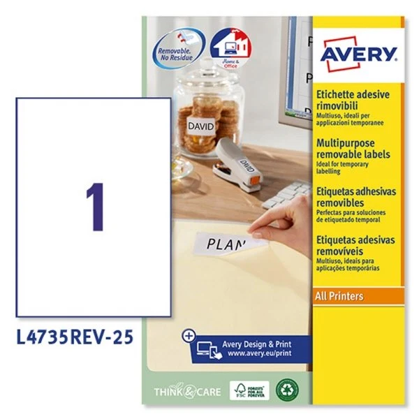 Etichette rimovibili - 210x297 mm - 1 - L4735REV