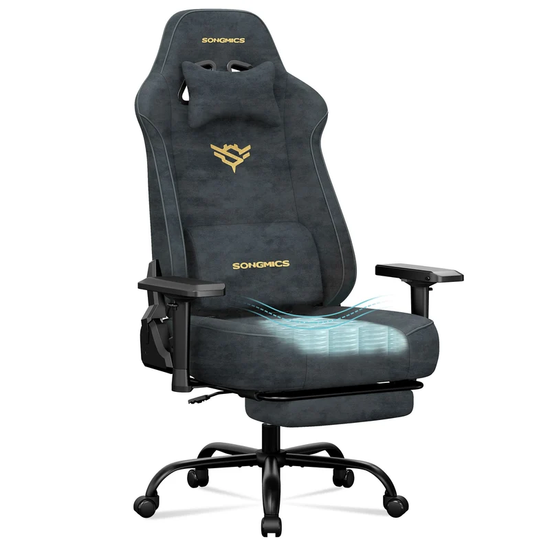 Sedia gaming ergonomica scamosciata con poggiapiedi