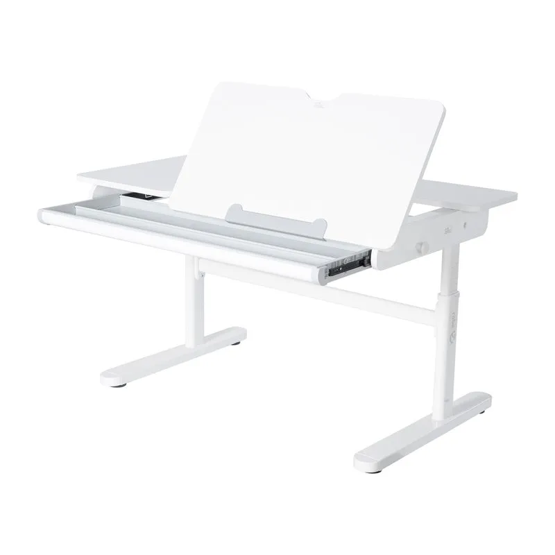 Kinderschreibtisch mit Schublade - Höhenverstellbar - Ergonomisches Design mit Stauraum & rechte Arbeitsfläche neigbar - Weiß