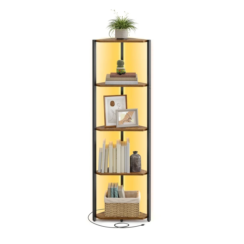 Libreria Scaffale a 5 Ripiani con LED Regolabili