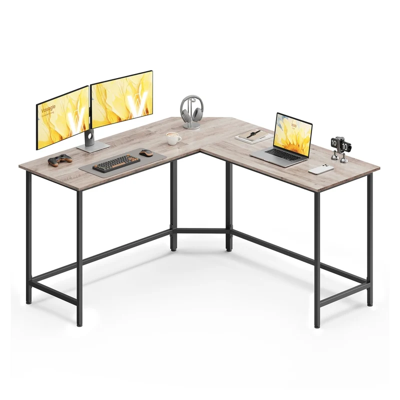 Scrivania per Computer a Forma L Greige e Nero