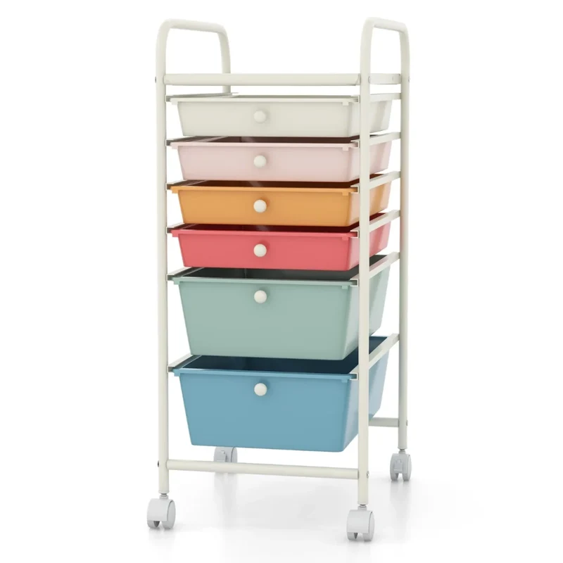 Carrello contenitore con 6 cassetti estraibili 37 x 74 x 32 cm pratico e resistente design moderno in ferro e PP blu 20_0017515