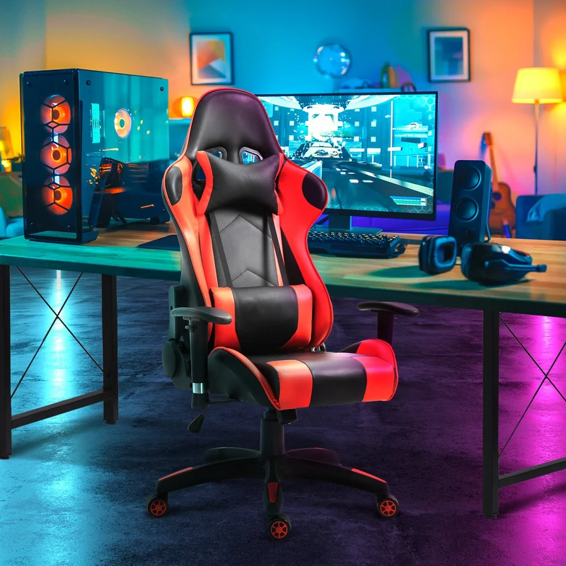 EASYCOMFORT Poltrona da gaming in Ecopelle Premium Ergonomica Schienale Alto Nero e Rosso
