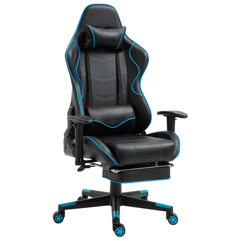 EASYCOMFORT Sedia Gaming Ergonomica con Poggiapiedi Estraibile e Supporto Lombare, 72x77x128-138cm, Nero
