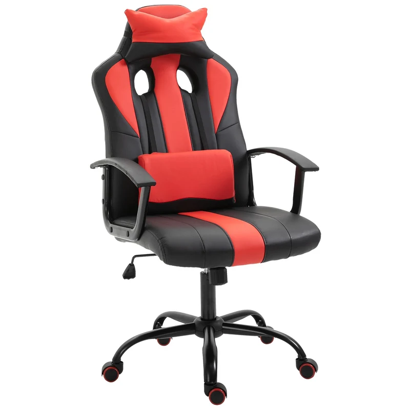 EasyComfort Sedia da Gaming Ergonomica con Braccioli Altezza Regolabile con Cuscino, Nero e Rosso