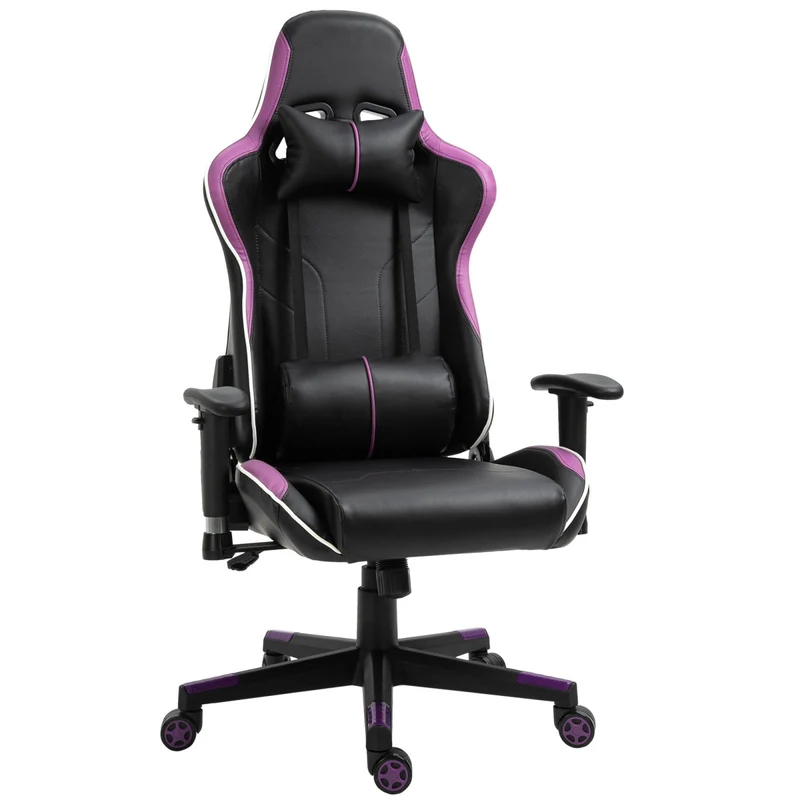 EasyComfort Poltrona da Gaming con Altezza Schienale Regolabile, Sedia Gaming Ergonomica con Poggiatesta e Cuscino Lombare Nera e Viola
