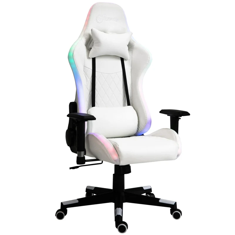 EASYCOMFORT Sedia da Gaming Luminosa con Luci a LED Altezza Regolabile in Similpelle Bianca