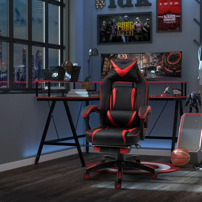 EASYCOMFORT Sedie da Gaming Sedie da ufficio ergonomiche con Rotelle in Ecopelle, Rosso e Nero