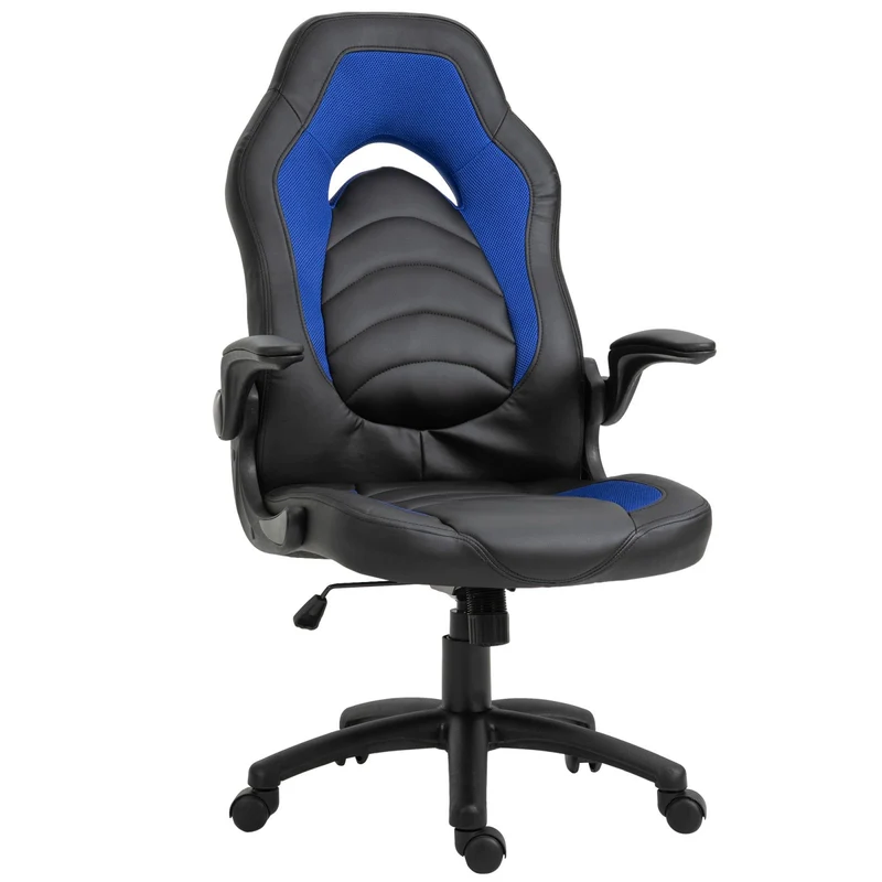EASYCOMFORT Poltrona Gaming o Ufficio Regolabile in Similpelle Blu con Braccioli Pieghevoli